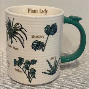 "Plant Lady" Ceramic Coffee/Tea Cup/Mug features Various Plants w/a Green Handle